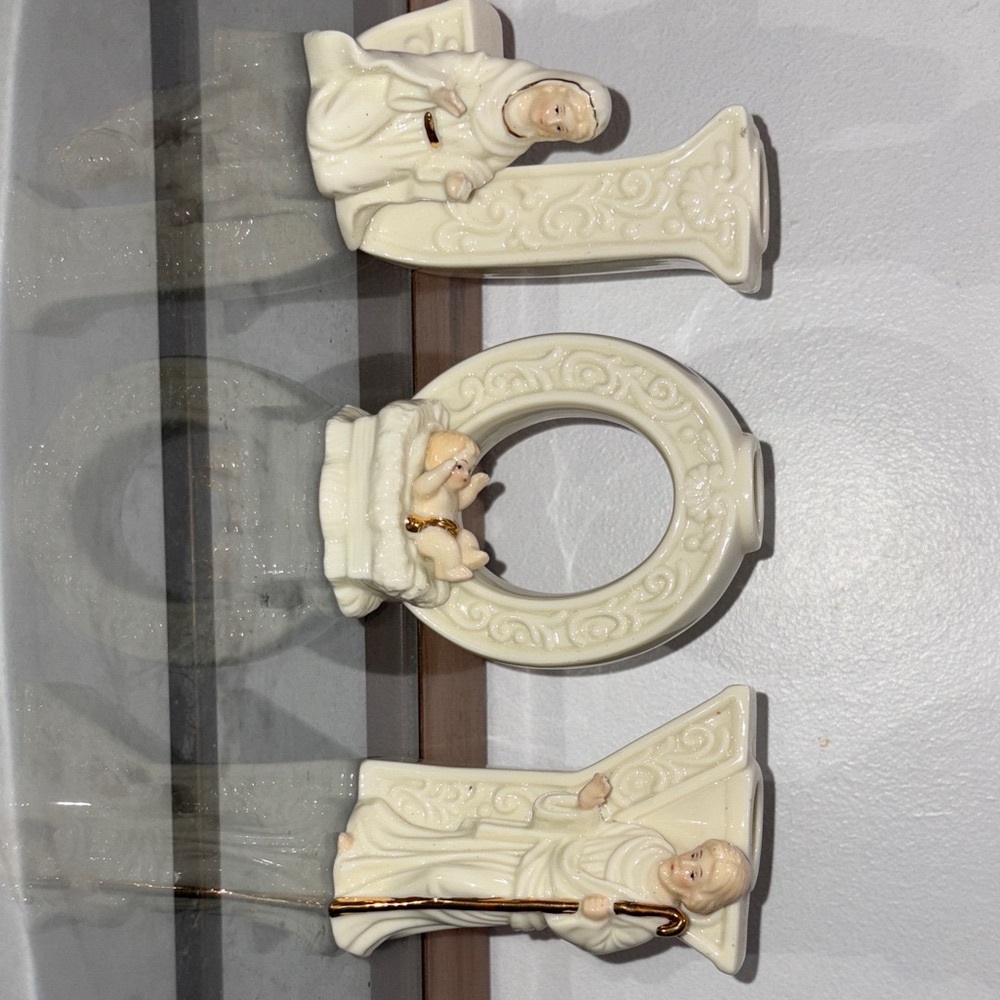 Elegant Cream Ceramic Tapered Candle Holder Figurine Set